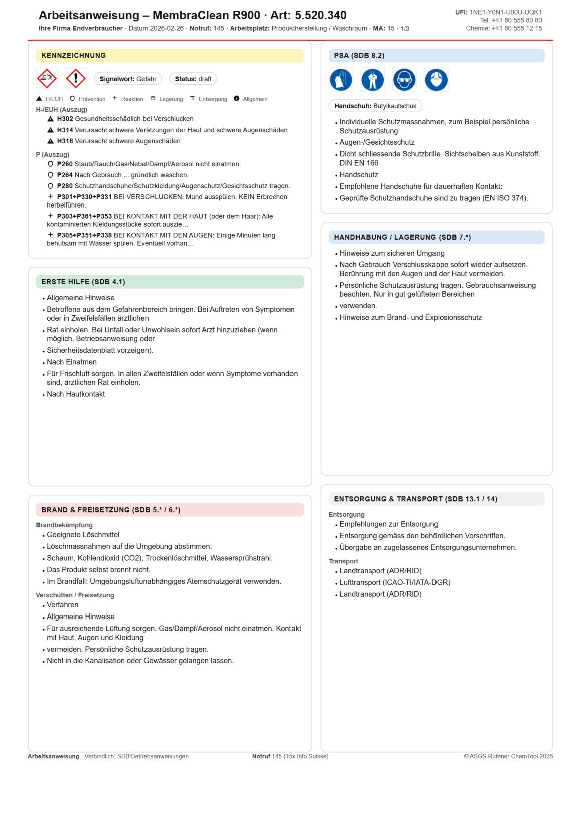 Beispiel Arbeitsanweisung (PDF) – Vorschau der ersten Seite