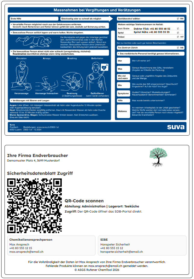 Beispiel Aushang: QR-Code Zugriff mit Abteilung und Lagerort